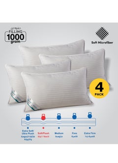 Buy Hotel Style Bed Pillow 4 Piece (1000 g Each) Luxury Down Alternative Pillow Breathable Covers With brushed Microfiber and Satin Stripes White in Saudi Arabia