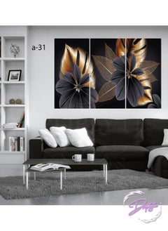 Buy 3 Piece Golden Abstract Flowers Decorative Wall Art Wall Decor Card Board MDF Home Decor for Living Room, Drawing Room, Office Room and Bedroom 120CM x 80CM in Saudi Arabia