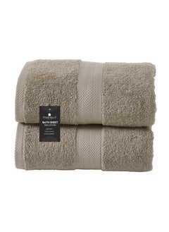 Buy Premium 100 % Combed Cotton 2-Pcs Bath Sheet Set (85 X 172 CM) 600 GSM Large Towel, Highly Absorbent, Quick Dry,Best Towel for Bathroom, Spa And Hotel,Dark Beige in UAE