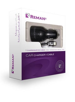 Buy Car Charger Dual USB with Lightning Cable Black in Saudi Arabia