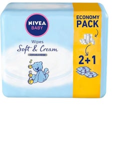 Buy Nivea Baby Soft & Cream Wipes, Caring Cream Protection, No Alcohol, 3 X 63 Wipes in UAE