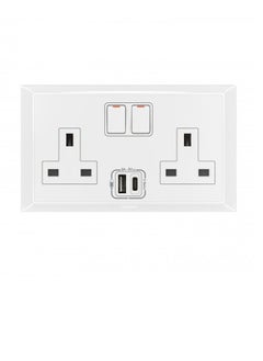 اشتري 13A Switch Socket 2Gang + USB A-Type + C-Type Belanko White في الامارات