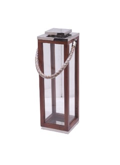 Buy Wood and Glass Lantern with Rope Handle Brown and Clear 66 x 20.25 x 20.25 cm 14050 L in Saudi Arabia