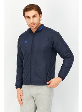 Buy Men Brand Logo Padded Puffer Jacket, Navy Blue in UAE