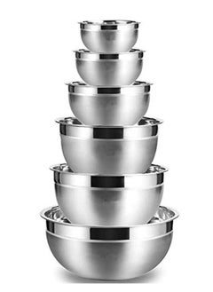 Buy 100% Stainless Steel Mixing bowl set of 6 Piece, Solid and Durable, Mirror Finish, Flat Bottom in Saudi Arabia