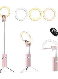 Buy Selfie Ring Light with Stand, 10" Travel Portable Led Ring Light with 76" Tripod Stand and 9 Dimmable Light for Video Online Class Live Streaming Makeup YouTube TikTok Zoom with remote pink colour in UAE