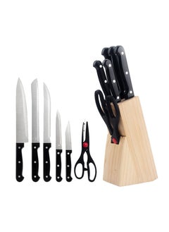 اشتري Stainless Steel Knife Set with Knife Block - Premium Kitchen knives Set With High-Carbon Stainless Steel Blades And Wooden Block Set - Cutlery Knife Set - Chef's Knife -7 Pcs في الامارات