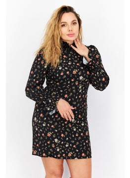 اشتري Women Floral Print Casual Mini Dress, Black Combo في السعودية