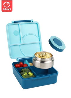 اشتري Portable Lunch Box with Food Grade Stainless Steel, 3-Compartment Large Storage Space and 1 Extra Rice Bowl, Leak proof, Microwave, Dishwasher, Freezer Safe, Bpa-Free, Blue في السعودية