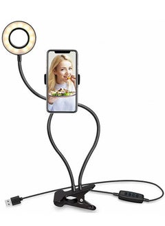 Buy Padom Selfie Ring Light with Gooseneck Stand & Cell Phone Holder, 3 Light Mode Dimmable Led Phone Ring Light for Live Stream, Makeup, Camera, Video Recording in UAE
