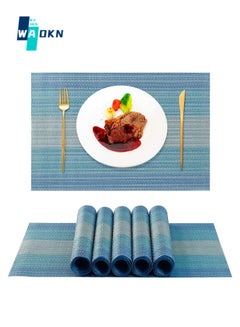 Buy 4 Piece Placemats, Heat Resistant Washable Placemats, Non-Slip Vinyl Woven Kitchen Table Mats, Stain Resistant Placemats Wipeable PVC Dining Table Durable Kitchen Decor (Blue) in UAE