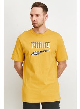 Buy Men Sportswear Fit Short Sleeve Brand Logo T-Shirt, Yellow in UAE