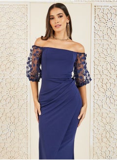 Buy Off Shoulder Floral Applique Sleeves Sheath Dress in Saudi Arabia