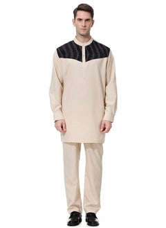 اشتري Men's Traditional Thobe Thawb Kaftan Suit Kandora Islamic Arabic Robe Set Khaki/Black في السعودية