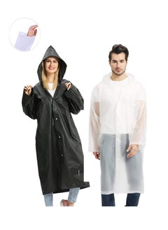 اشتري Raincoat Rain Poncho for Adults, 1 Pack EVA Rain Poncho for Women and Men Reusable Raincoat Jacket Packable for Family FishingTravelEmergency with Hood and Elastic Sleeving في الامارات