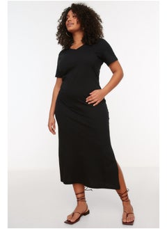 Buy Black V-Neck Slit Knitted Dress TBBSS22AH0163 in Egypt