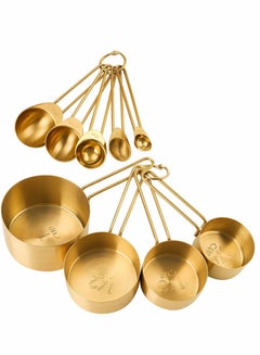 اشتري Gold Measuring Cups and Spoons Set, 9 PCS Metal Measuring Cups and Metal Measuring Spoons Set Baking Tea Coffee Spoon Measuring Tools في الامارات