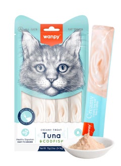 Buy Wanpy Creamy Lickable Cat Treats Tuna & Codfish (14gx5) 1Box 12pcs in UAE