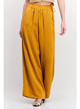 Buy Women Regular Fit Solid Wide Leg Pants, Mustard in UAE