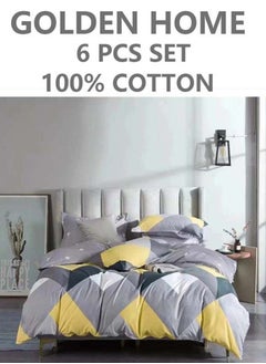 Buy 6-Piece Single Size Cotton Printed Combination Duvet Cover Set Includes 1xFitted Bedsheet 120x200+30cm, 1xDuvet/Bed Cover 160x210 cm, 2xPillowcase 55x80cm, 2xCushion Case 45x70cm Multicolour in UAE