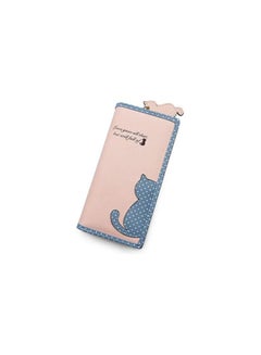 Buy Multi-function cute cat pattern soft leather zipper long wallet purse for women CKQB in UAE