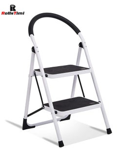 Buy Foldable 2 Step Stainless Steel Ladder With Rubber Hand Grip White/Black in UAE