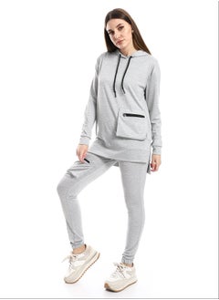 اشتري Long Sleeves Hooded Cotton Tracksuit - Heather Grey_Grey في مصر