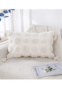Buy Pillow Covers of White Tufted Throw, with Tassel 12x20 inch, Soft Cream Chenille Decorative Lumbar Cushion Case Pillowcase for Couch Sofa Bedroom Living Room Farmhouse in UAE