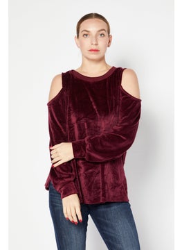 اشتري Women Round Neck Textured Sweatshirt, Maroon في الامارات