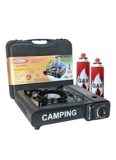 Buy Camping Stove with Box and 2-Pieces Butane Gas Cartridge Black in UAE