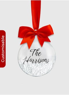 Buy Personalized Family Name Bauble – With Red Ribbon, Bow, and Feather or Snow Bead Filling in UAE