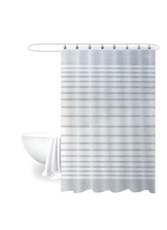 Buy FEELINGS SHOWER CURTAIN WITH 12PCS HOOK RINGS (WHITE STRIPED) in UAE