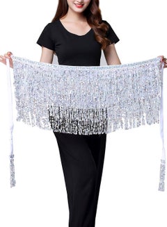 Buy Belly Dance Hip Scarf with Four Layers of Sequined Tassels National Stylish Shiny Professional Accessories for Show Perform Dance Belly Dance Zumba and Yoga Class for Women Silver in Saudi Arabia