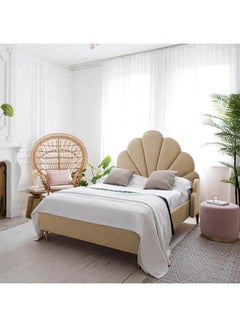 Buy Napoli | Wooden Bed Frame Upholstered in Velvet - Beige in Saudi Arabia