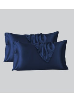 Buy Satin Pillowcases 2-Pcs Soft And Silky Pillow Cover For Hair And Skin Care With Envelope Closure (Without Pillow Insert),Blue in UAE