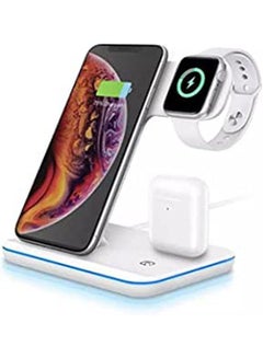 Buy Keendex KX2494 Wireless Charger 3 in 1 Qi-Certified 15W Fast Charging Station, With Cable- White in Egypt