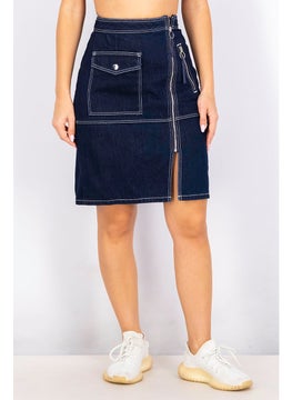 Buy Women Textured Mini Skirt, Navy in Saudi Arabia