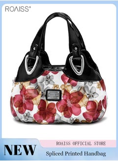 Buy Women's PU Leather Handbag Fashion Ink Printing Pleated Large Capacity Messenger Bag in UAE