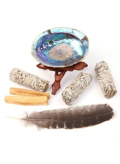 Buy Smudge Kit (Beginner's Gift Set) - 3 White Sage Smudge Sticks, 2 Palo Santo, Abalone Shell, Smudge Feather w/Stand + Smudging Guide for Home Cleansing & Healing Meditation Rituals in UAE