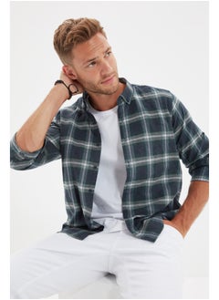 Buy Green Men's Slim Fit Buttoned Collar Lumberjack Plaid Shirt with Epaulettes. in Egypt