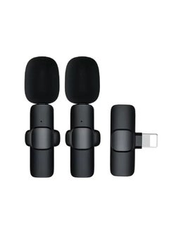 Buy Wireless Clip-on Microphone Omnidirectional Mic with 2 Transmitter & 1 Receiver with Wind protection Lightning Port Replacement for Apple devices Live Stream Interview Video Conference in UAE