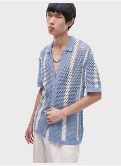 Buy Crochet Button Down Striped Shirt in UAE