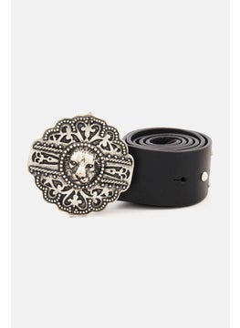 اشتري Women Lion Buckle Leather Belt, Black في السعودية