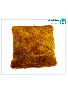 Buy Sofa Cushion Square Shape Faux Fur with Polyester Filling Super Comfortable 40x40 cm Light Brown in Saudi Arabia