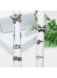 اشتري Set Of Rings 7 pcs Fluffy Women's Accessories-Silver في مصر