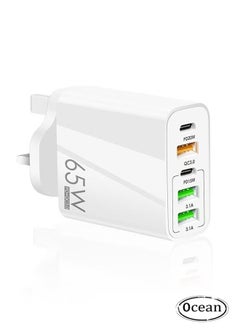 Buy 3-Port 65W USB Fast Charger Plug and 2-Port USB C PD Power Adapter, Multi USB Plug Type C Charging Plug Compatible for iPhone, iPad, Samsung, Pixel, Huawei, Xiaomi, Macbook, Oneplus, etc, White in Saudi Arabia