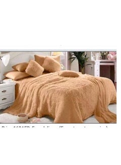 Buy Velvet Winter faux fur Comforter Set 6 Pcs, fitted bedsheet and fixed duvet 220 * 240cm King Size orange in UAE