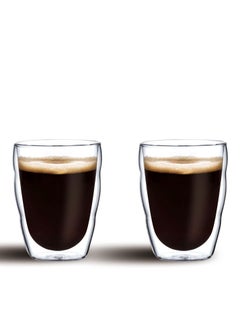 Buy Set of 2 Double Walled Coffee Glass Cups 80ml for Hot and Cold Drinks in UAE
