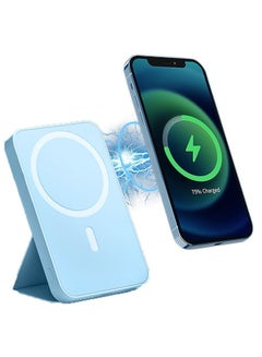 اشتري Wireless Power Bank Fast Charging Magnetic Rechargeable Portable Charger Battery,Magnetic Battery,5000mAh Foldable Magnetic Wireless Portable Charger for iPhone 14/13/12 Series(Blue) في السعودية