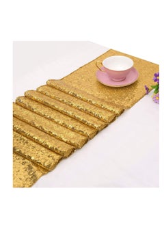 Buy Sequin Table Runner Event Party Supplies Gold Rectangular Tablecloth 12x108inch for Holiday Wedding Birthday in Saudi Arabia